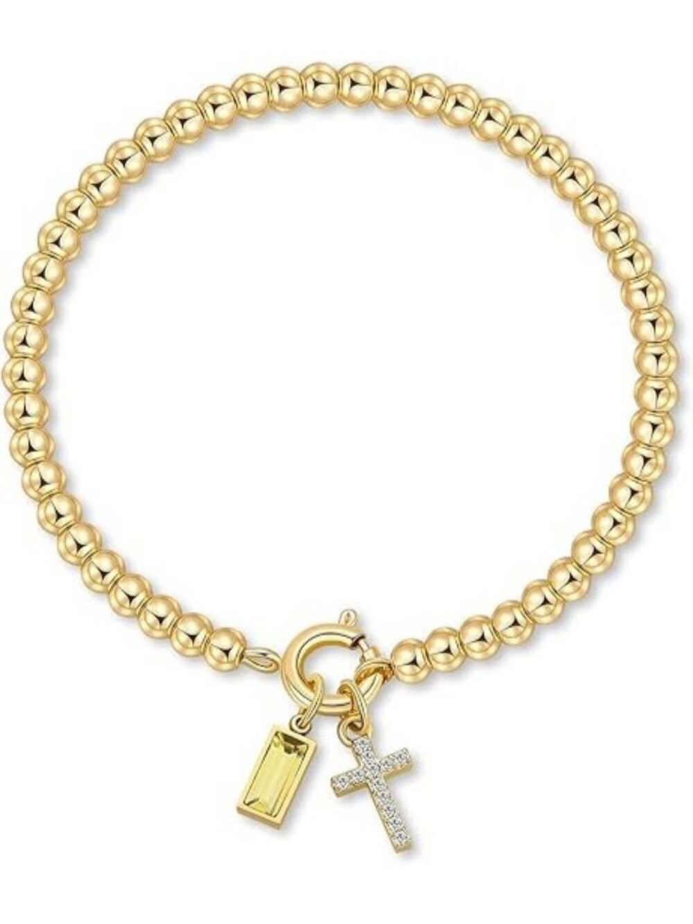11-November(Citrine) Cross Birthstone Elastic 14K Gold Plated Bead Bracelet